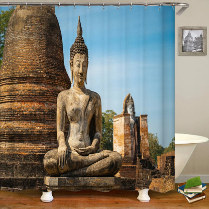 Buddha Statue Bathroom Shower Curtains