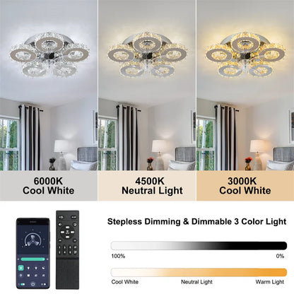 Crystal 5-Ring Fan Light Living Room Ceiling