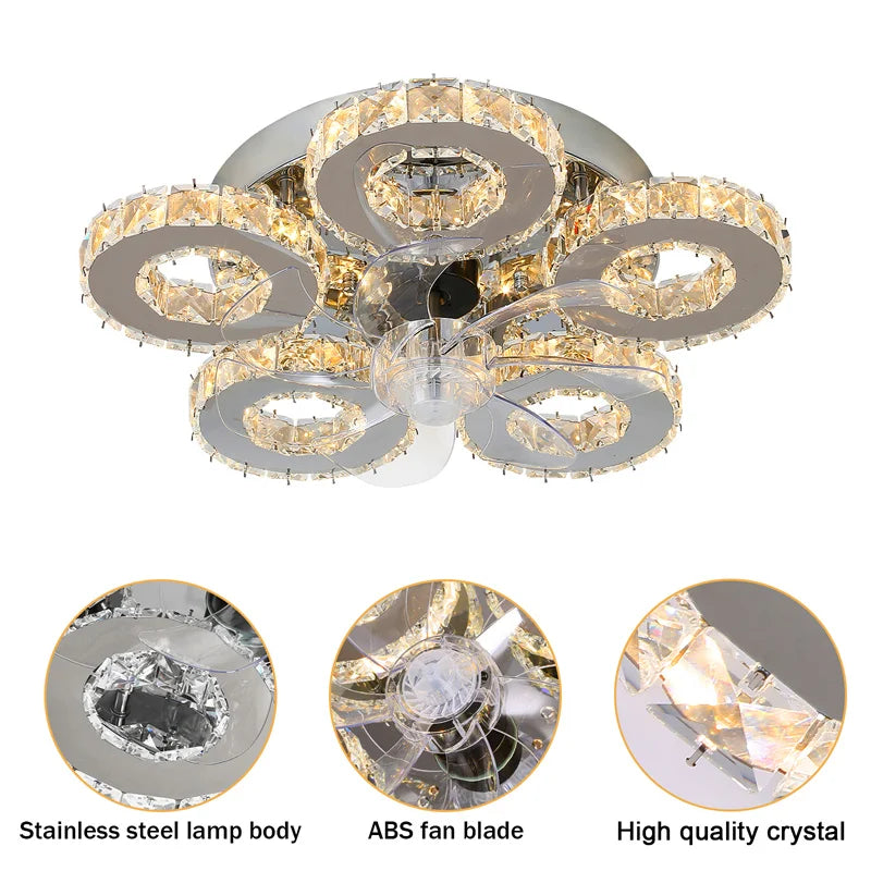 Crystal 5-Ring Fan Light Living Room Ceiling