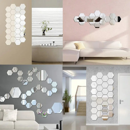 6/12Pcs Hexagon Acrylic Mirror Wall Stickers Home Decor