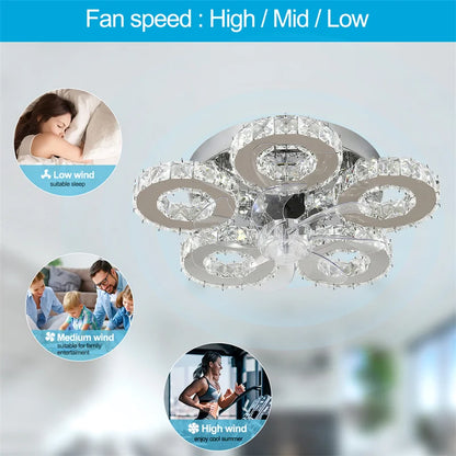 Crystal 5-Ring Fan Light Living Room Ceiling