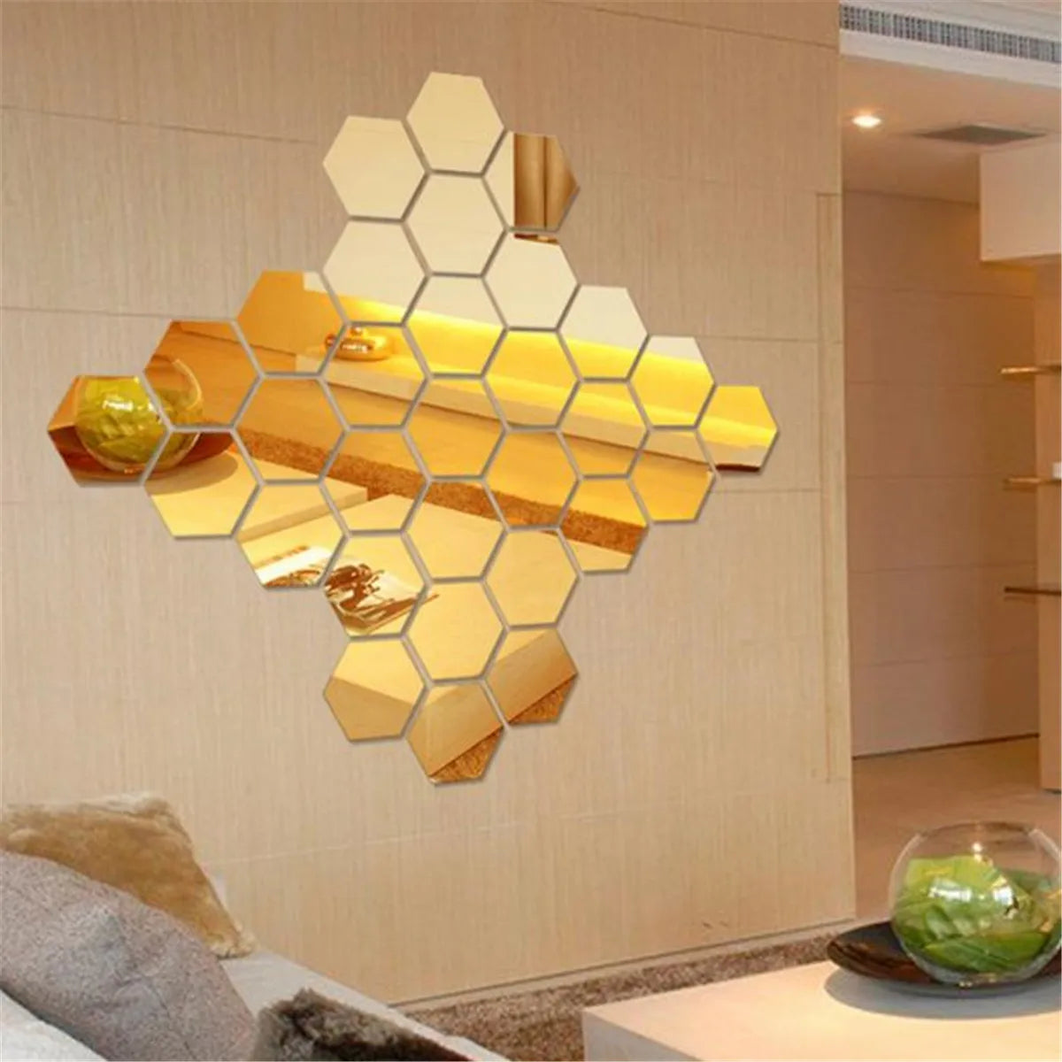 6/12Pcs Hexagon Acrylic Mirror Wall Stickers Home Decor