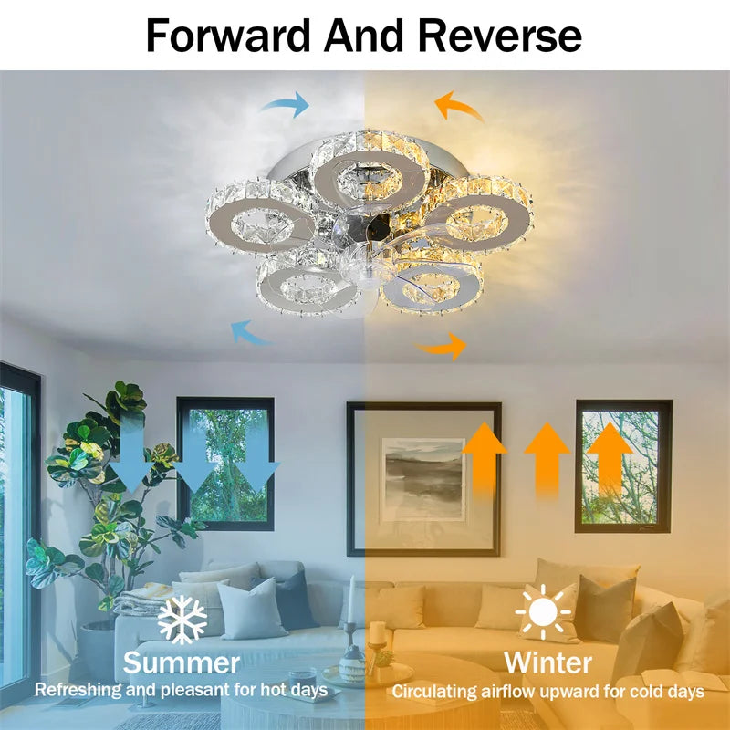 Crystal 5-Ring Fan Light Living Room Ceiling