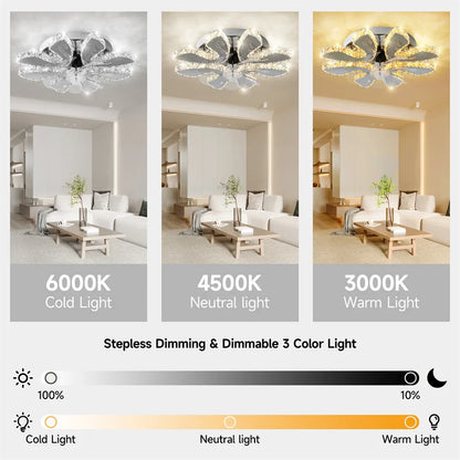 Crystal 5-Ring Fan Light Living Room Ceiling