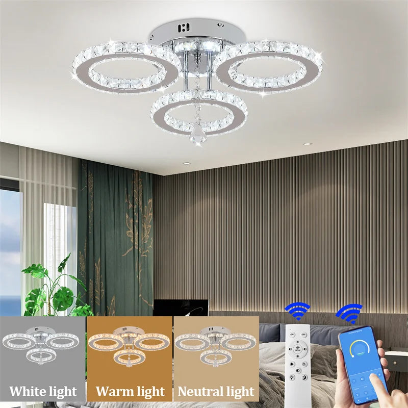 Crystal 5-Ring Fan Light Living Room Ceiling