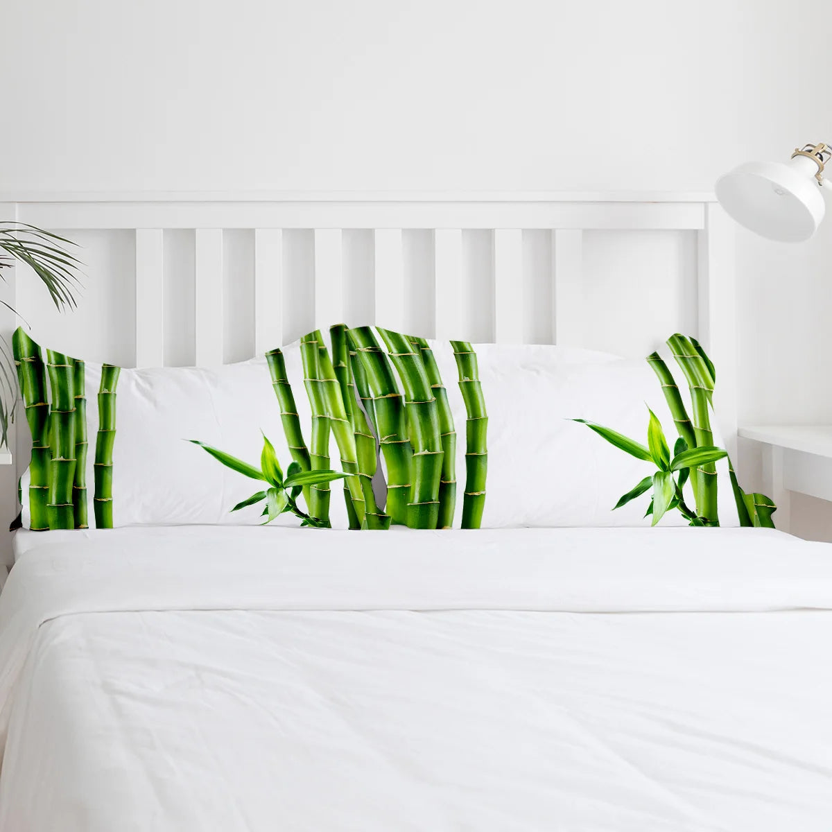 Green Bamboo Zen Plant White 3pcs Duvet Cover Set with Pillow Case Double Comforter Bedding Set