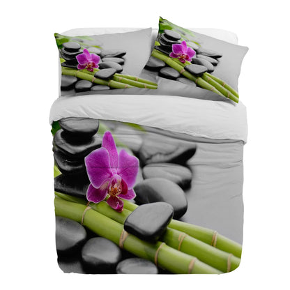 Green Bamboo Flower Stone Zen 3pcs Duvet Cover Set with Pillow