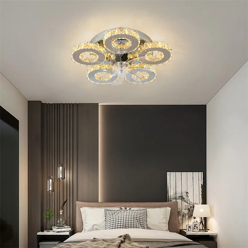 Crystal 5-Ring Fan Light Living Room Ceiling