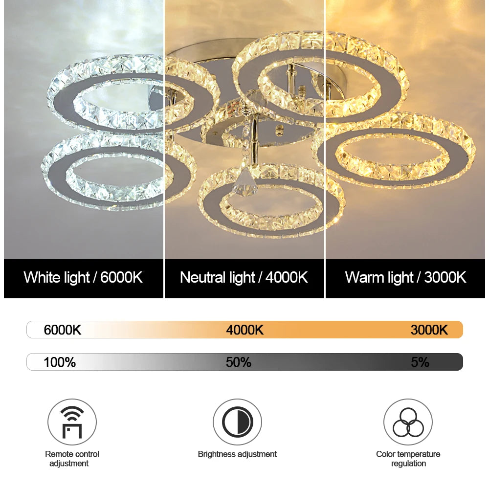 Crystal 5-Ring Fan Light Living Room Ceiling