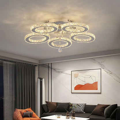 Crystal 5-Ring Fan Light Living Room Ceiling