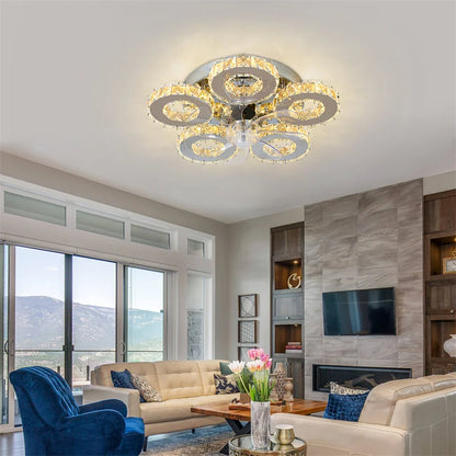 Crystal 5-Ring Fan Light Living Room Ceiling