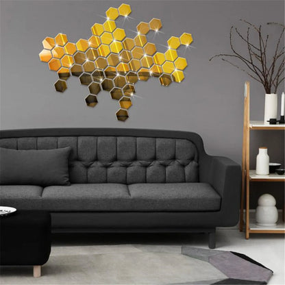 6/12Pcs Hexagon Acrylic Mirror Wall Stickers Home Decor