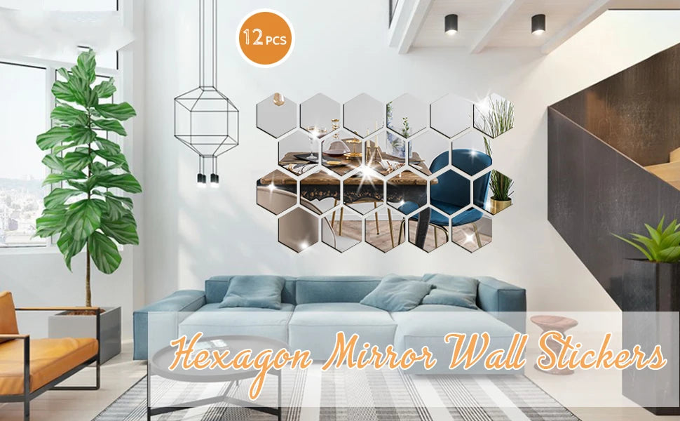 6/12Pcs Hexagon Acrylic Mirror Wall Stickers Home Decor