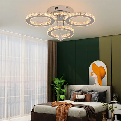 Crystal 5-Ring Fan Light Living Room Ceiling