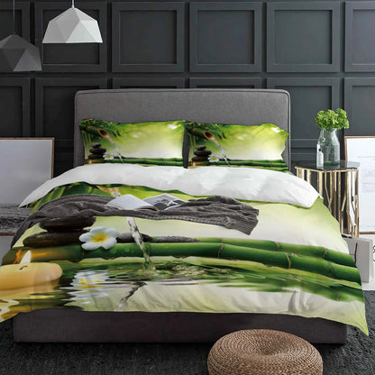 Zen Stone Green Bamboo Forest Water 3pcs Duvet Cover Set