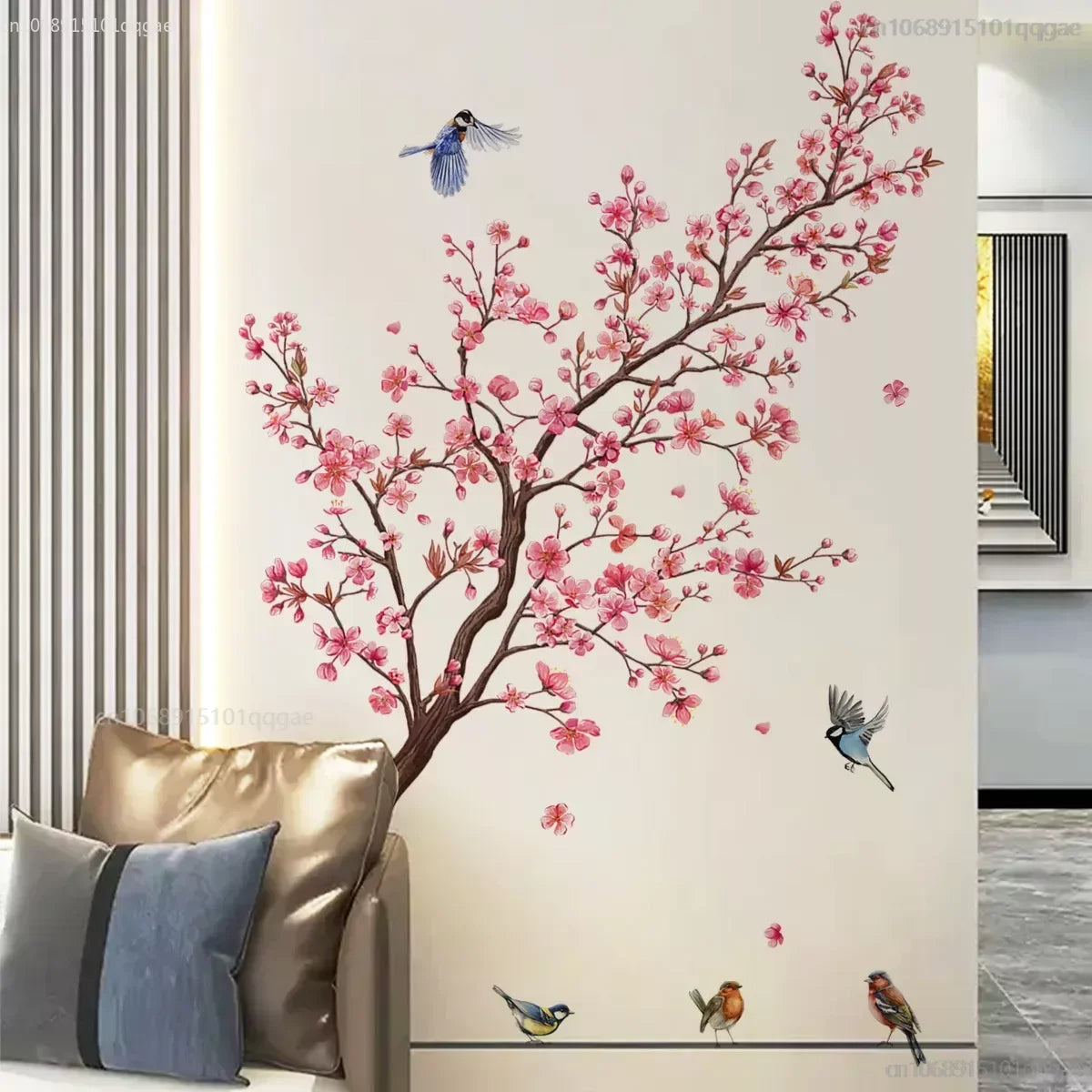 Wall Stickers Pink Plum Tree Birds Home Room Decoration