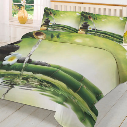 Zen Stone Green Bamboo Forest Water 3pcs Duvet Cover Set