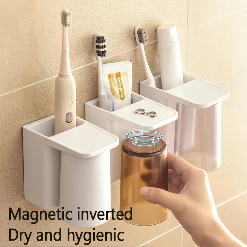 1pc Wall Mounted Toothbrush Holder, Magnetic