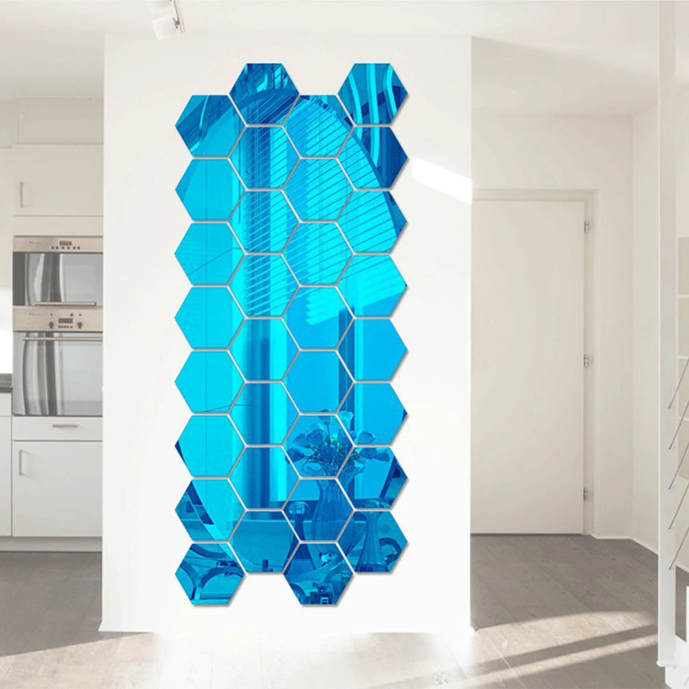 6/12Pcs Hexagon Acrylic Mirror Wall Stickers Home Decor