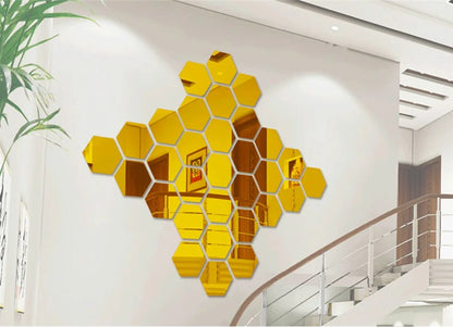 6/12Pcs Hexagon Acrylic Mirror Wall Stickers Home Decor