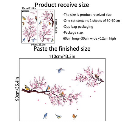 Wall Stickers Pink Plum Tree Birds Home Room Decoration