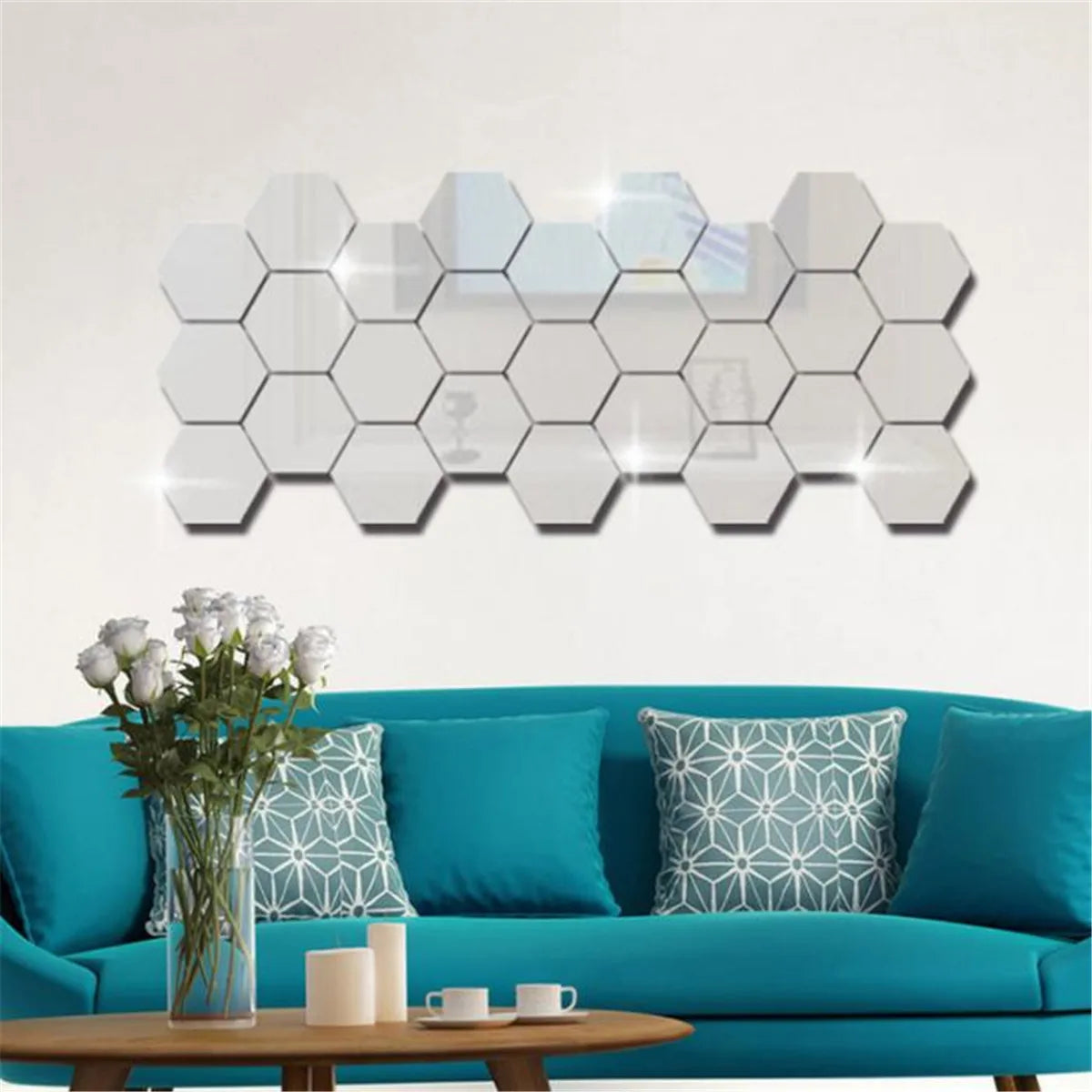 6/12Pcs Hexagon Acrylic Mirror Wall Stickers Home Decor