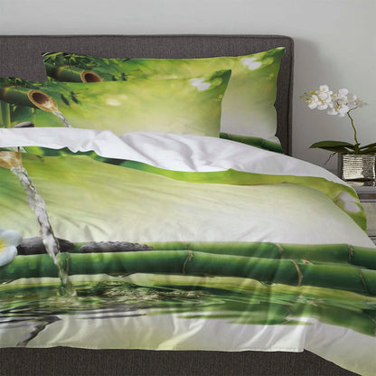 Zen Stone Green Bamboo Forest Water 3pcs Duvet Cover Set