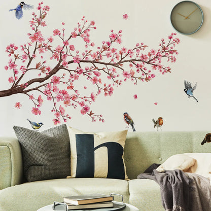 Wall Stickers Pink Plum Tree Birds Home Room Decoration